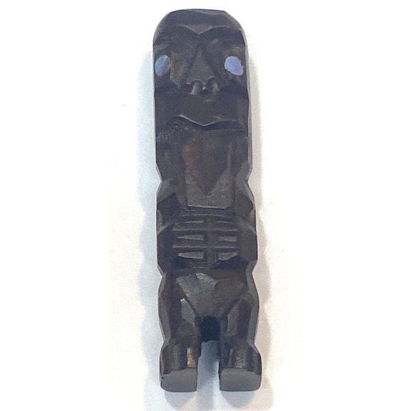 Tiki Wood Carving Maori Hand Carved Shell Eyes Tongue Out 4.5" - Picture 6 of 7
